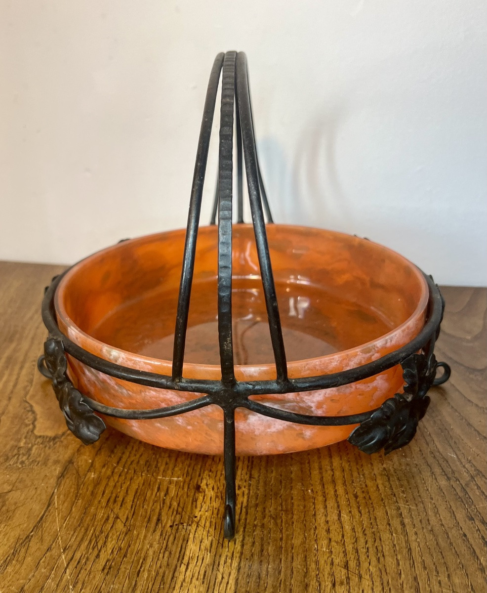 Fruit Bowl Made Of Glass Paste And Wrought Iron -photo-3
