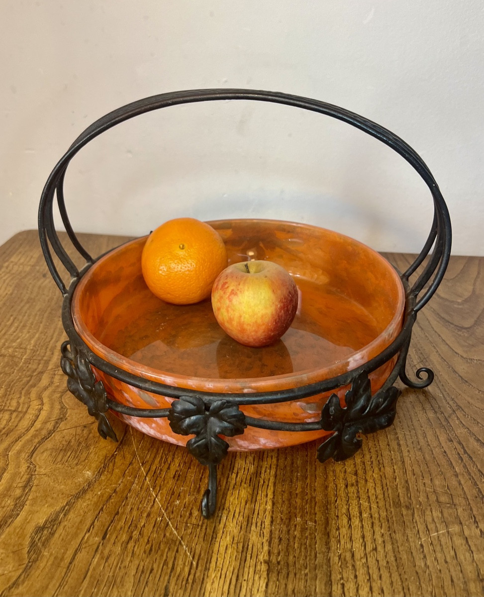 Fruit Bowl Made Of Glass Paste And Wrought Iron 