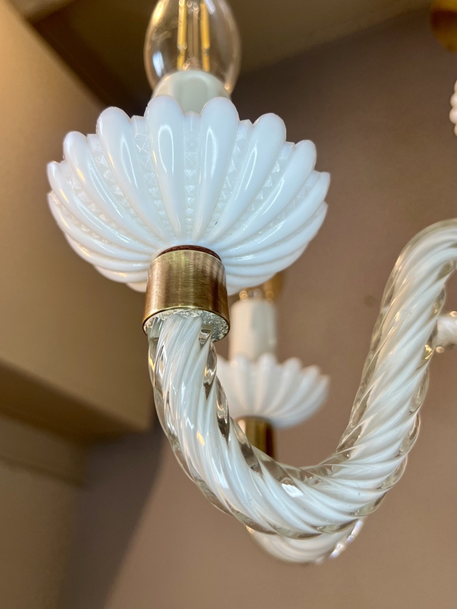 Murano Chandelier, White Opaline Glass -photo-4