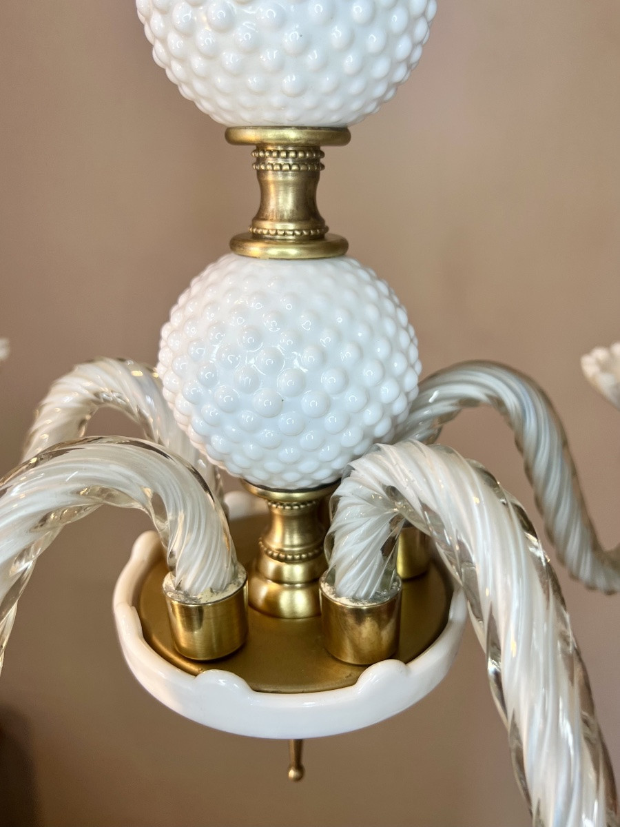 Murano Chandelier, White Opaline Glass -photo-3