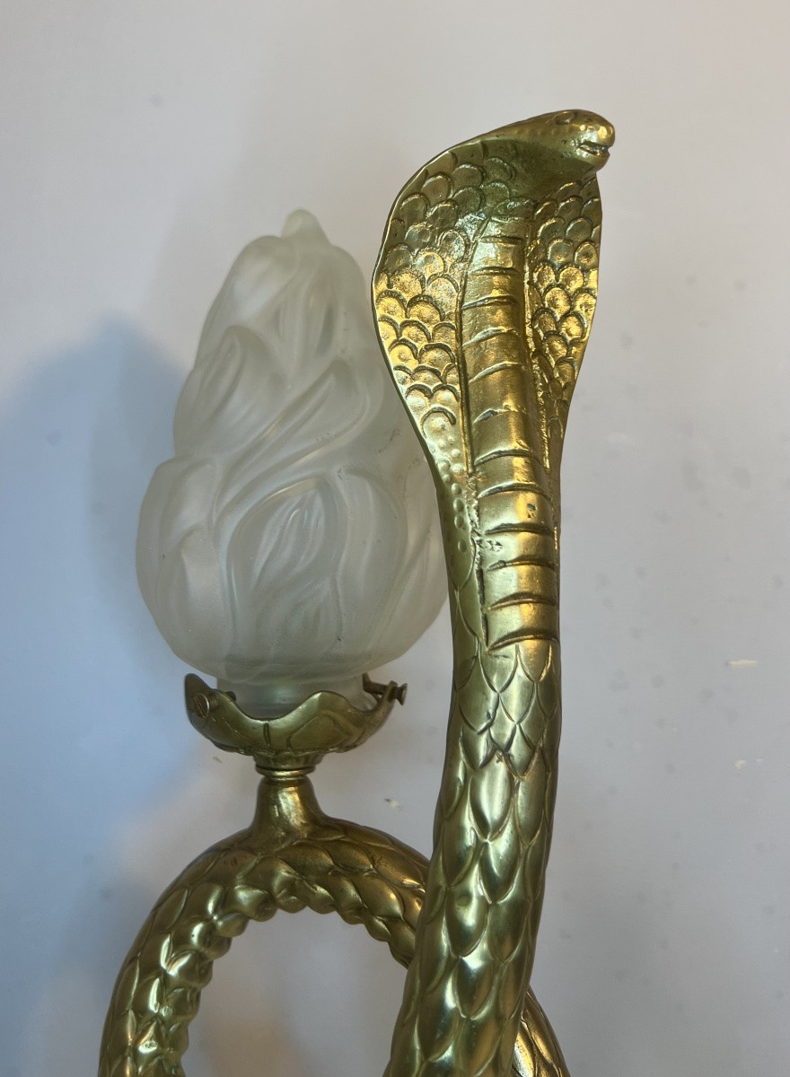 Lampe serpent cobra en bronze -photo-3