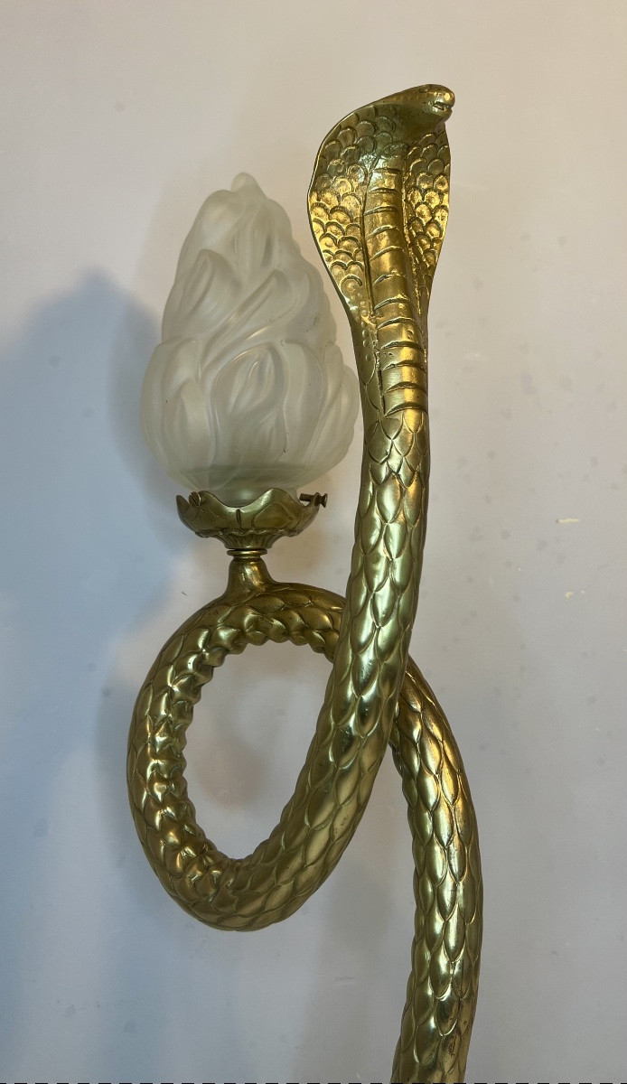 Lampe serpent cobra en bronze -photo-4