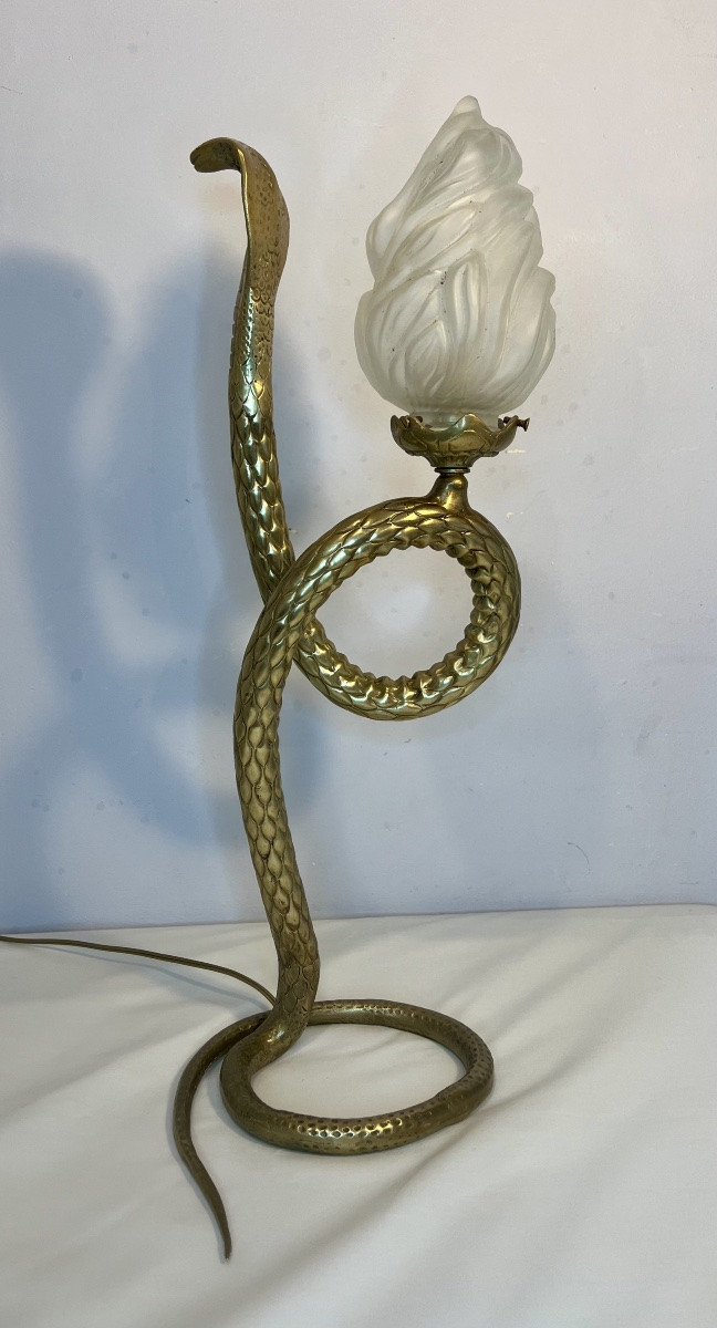 Lampe serpent cobra en bronze -photo-3