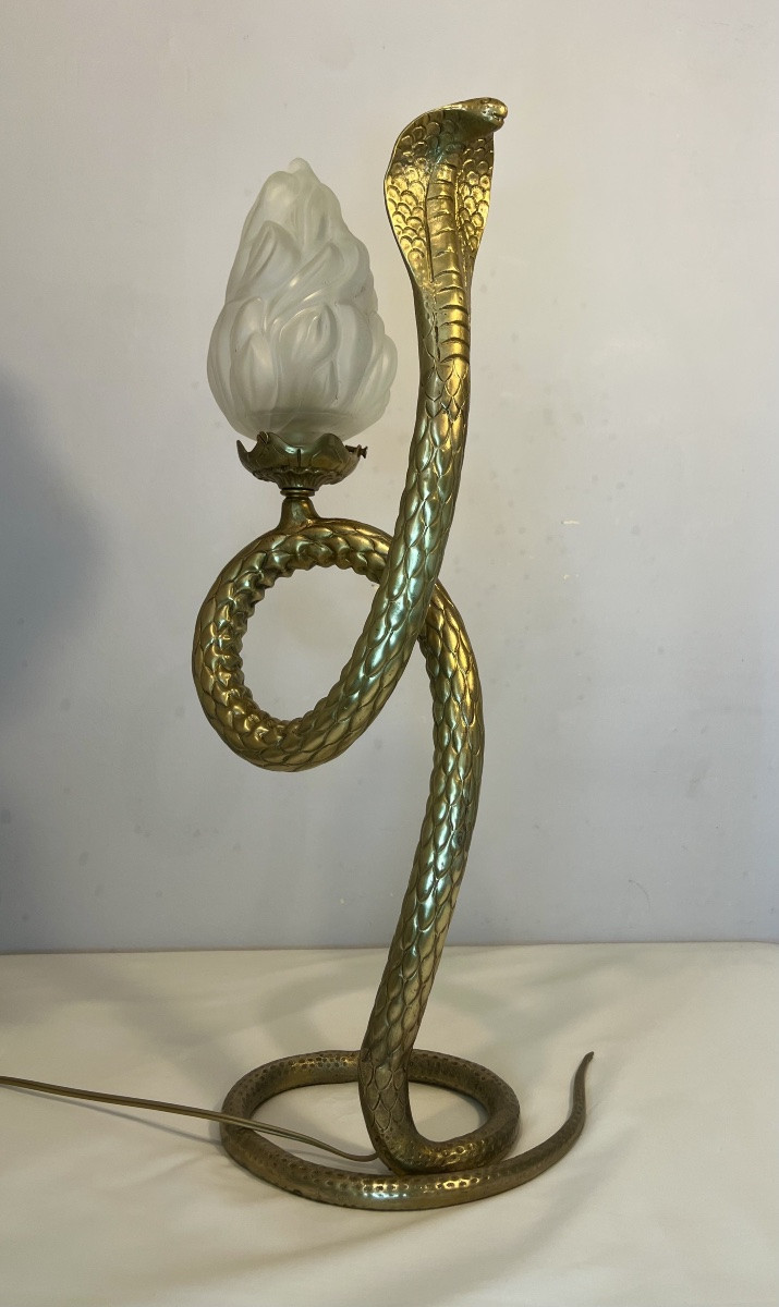 Lampe serpent cobra en bronze -photo-5