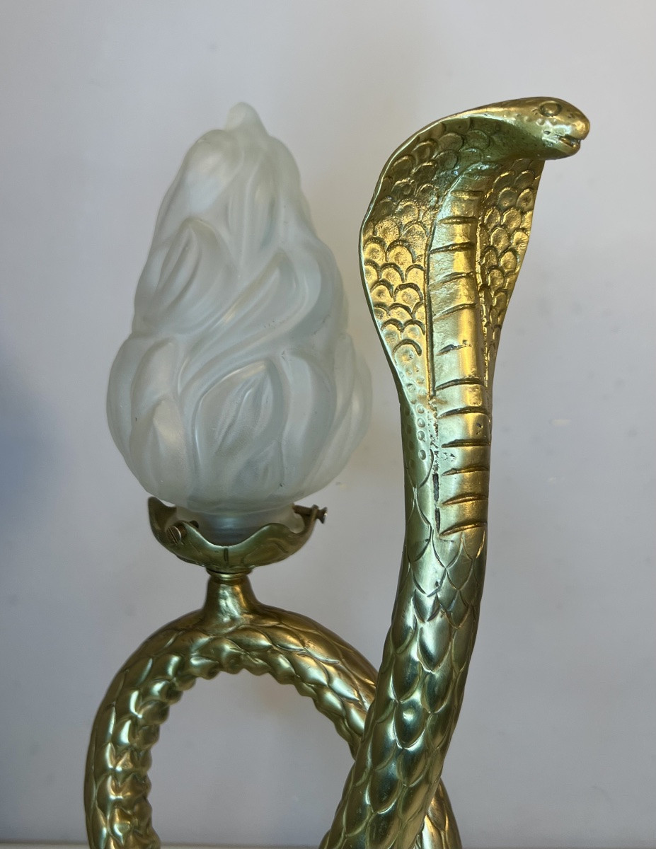 Lampe serpent cobra en bronze -photo-6