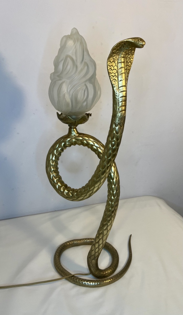 Lampe serpent cobra en bronze -photo-7