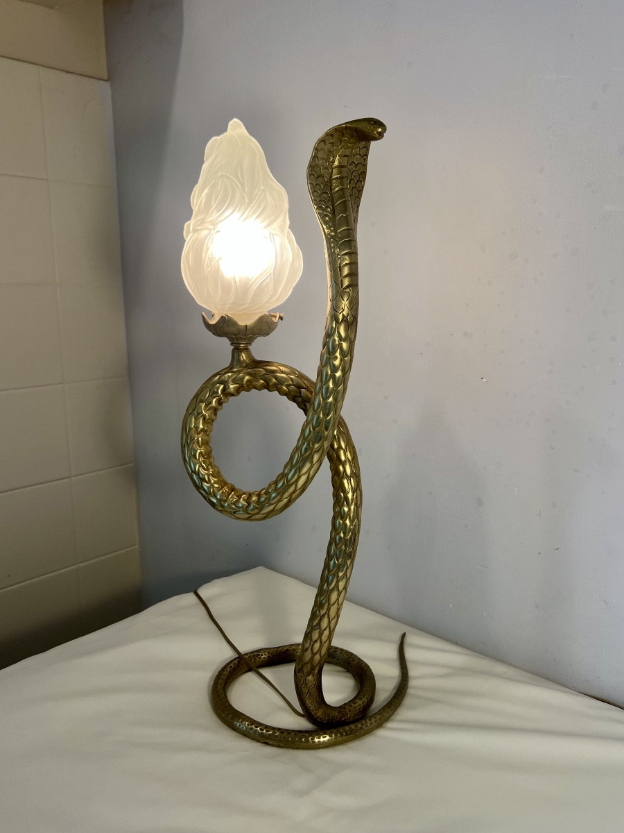 Lampe serpent cobra en bronze 