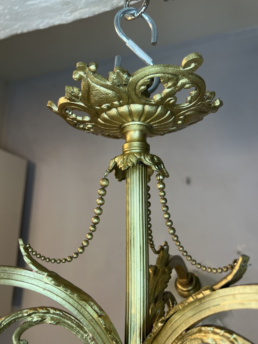 Louis XVI-style Bronze Ceiling Chandelier With Pink Tulips -photo-3