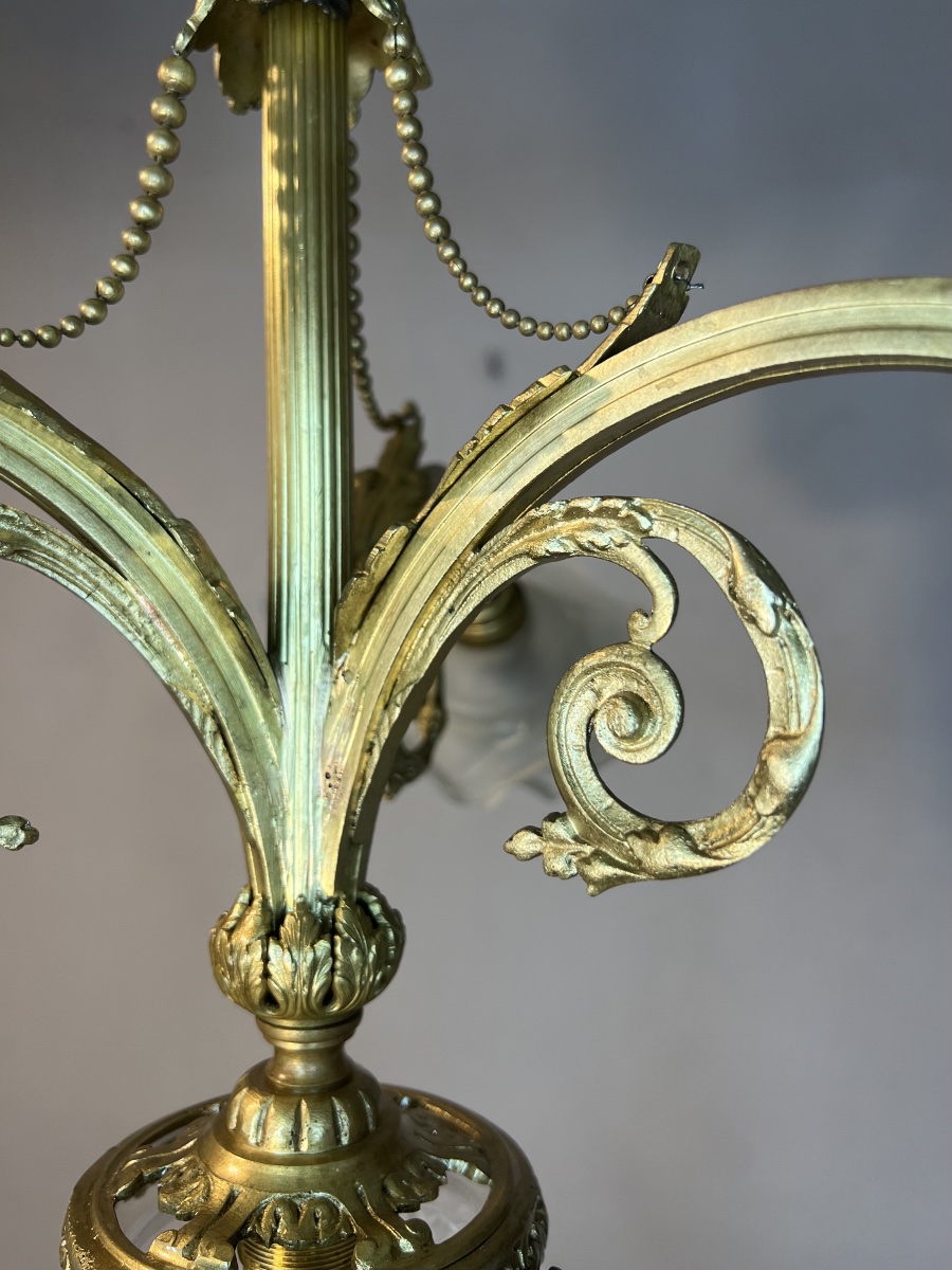 Louis XVI-style Bronze Ceiling Chandelier With Pink Tulips -photo-5