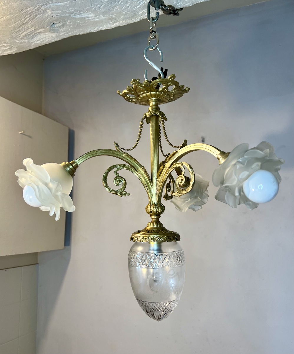 Louis XVI-style Bronze Ceiling Chandelier With Pink Tulips -photo-8