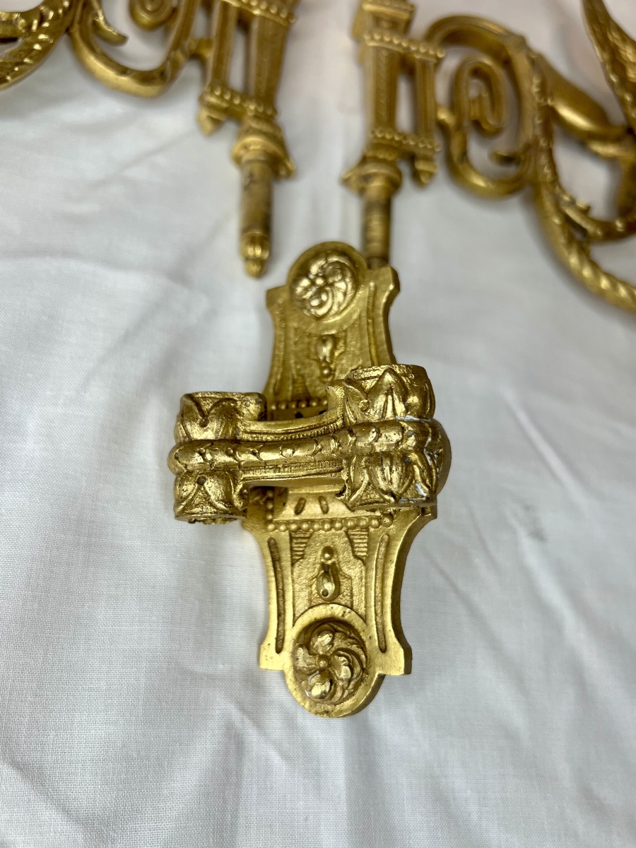 Pair Of Empire-style Piano Sconces, Winged Nymphs -photo-4