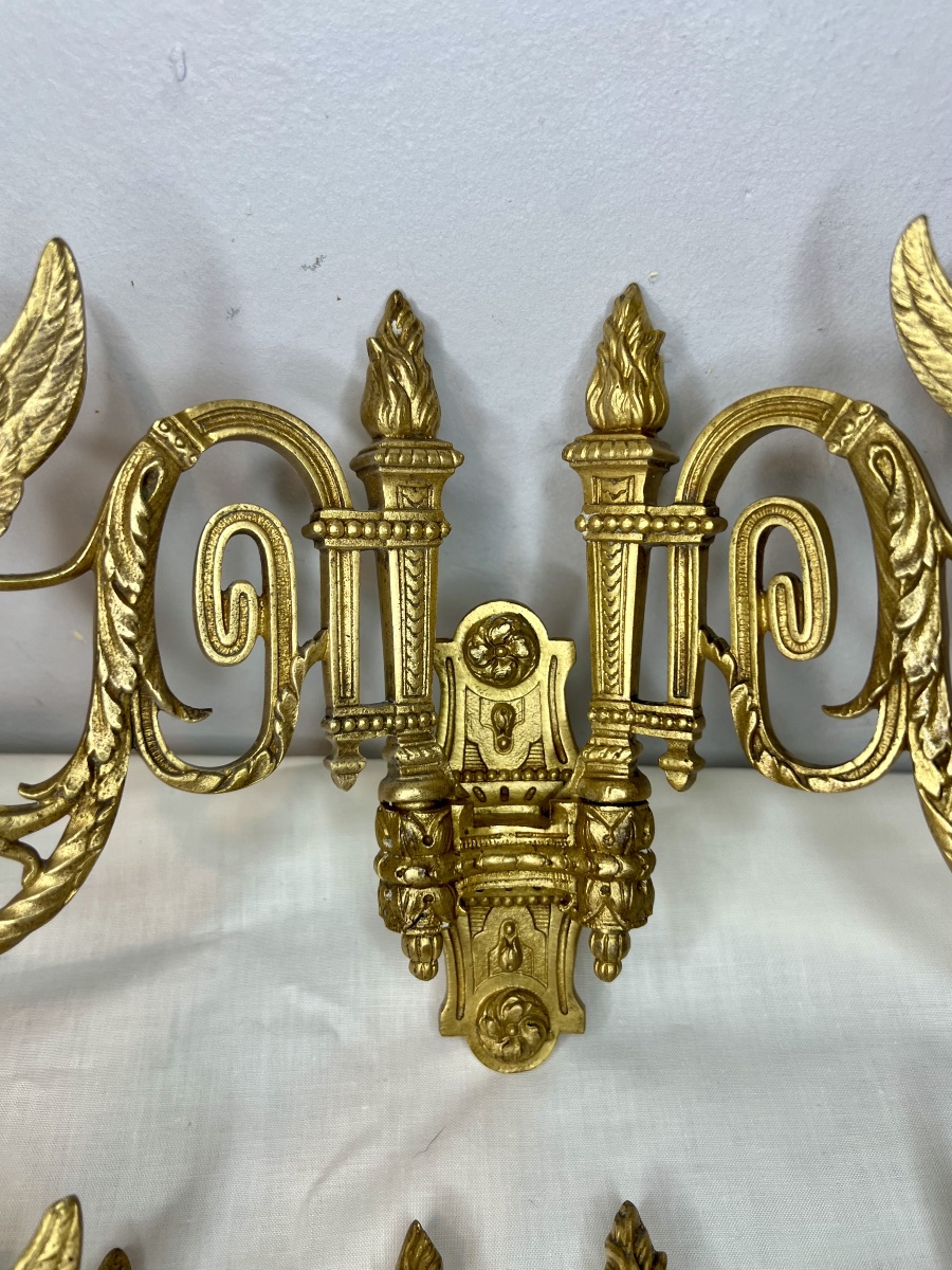 Pair Of Empire-style Piano Sconces, Winged Nymphs -photo-1