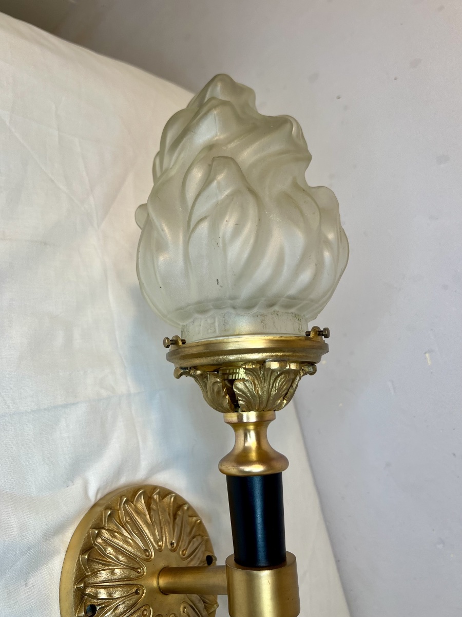 Large Pair Of Jansen-style Wall Sconces In The Shape Of Torches-photo-2