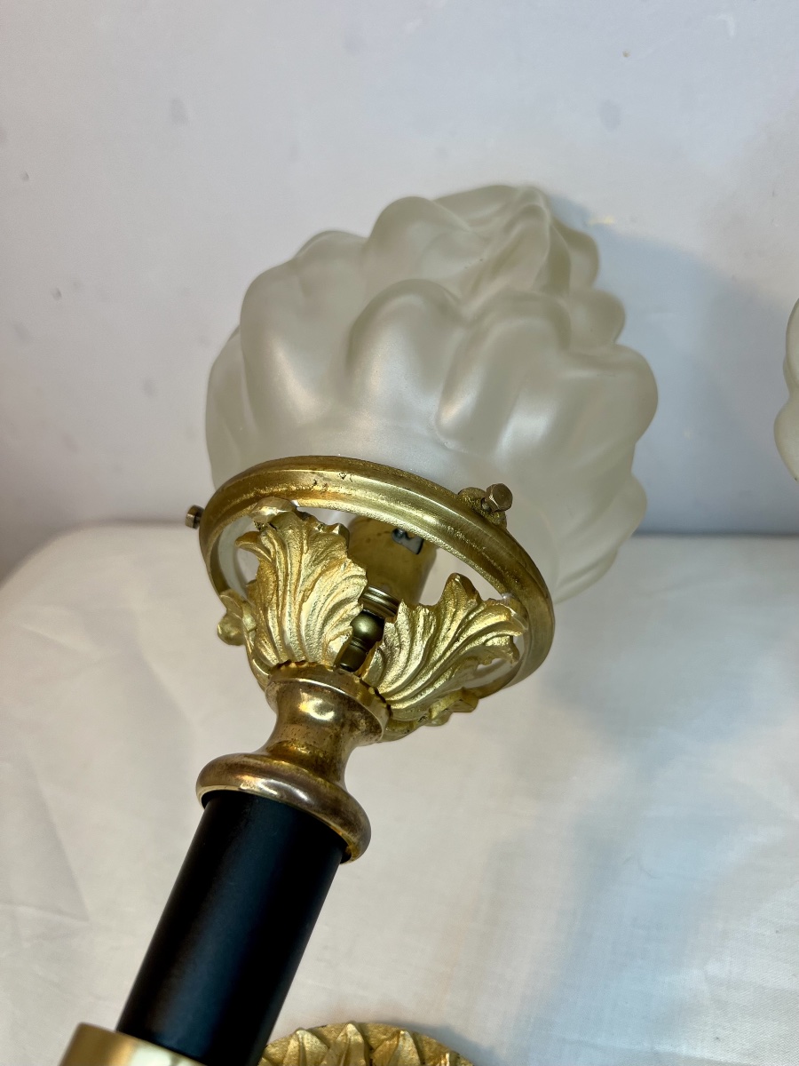 Large Pair Of Jansen-style Wall Sconces In The Shape Of Torches-photo-3