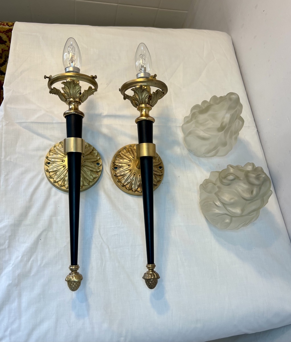Large Pair Of Jansen-style Wall Sconces In The Shape Of Torches-photo-1