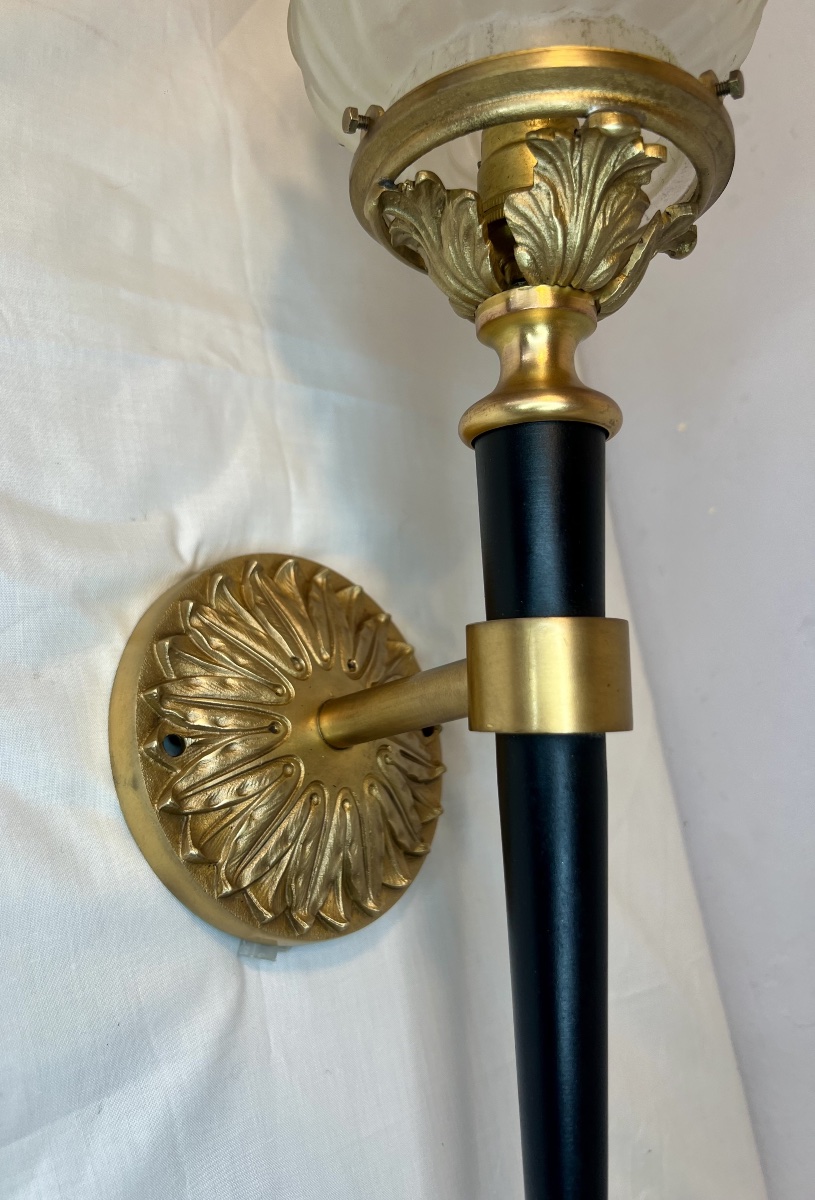 Large Pair Of Jansen-style Wall Sconces In The Shape Of Torches-photo-4
