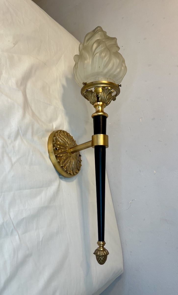 Large Pair Of Jansen-style Wall Sconces In The Shape Of Torches-photo-5