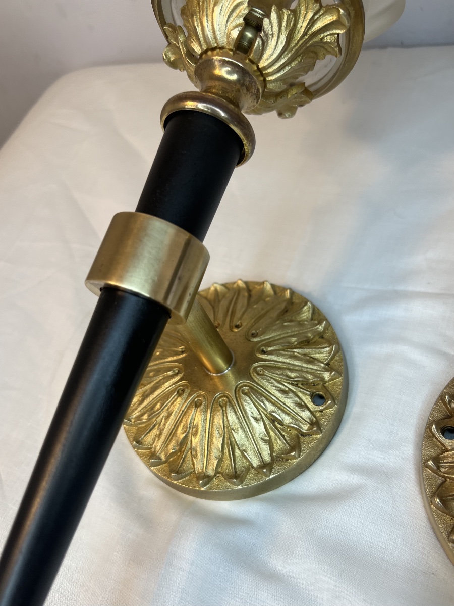 Large Pair Of Jansen-style Wall Sconces In The Shape Of Torches-photo-6