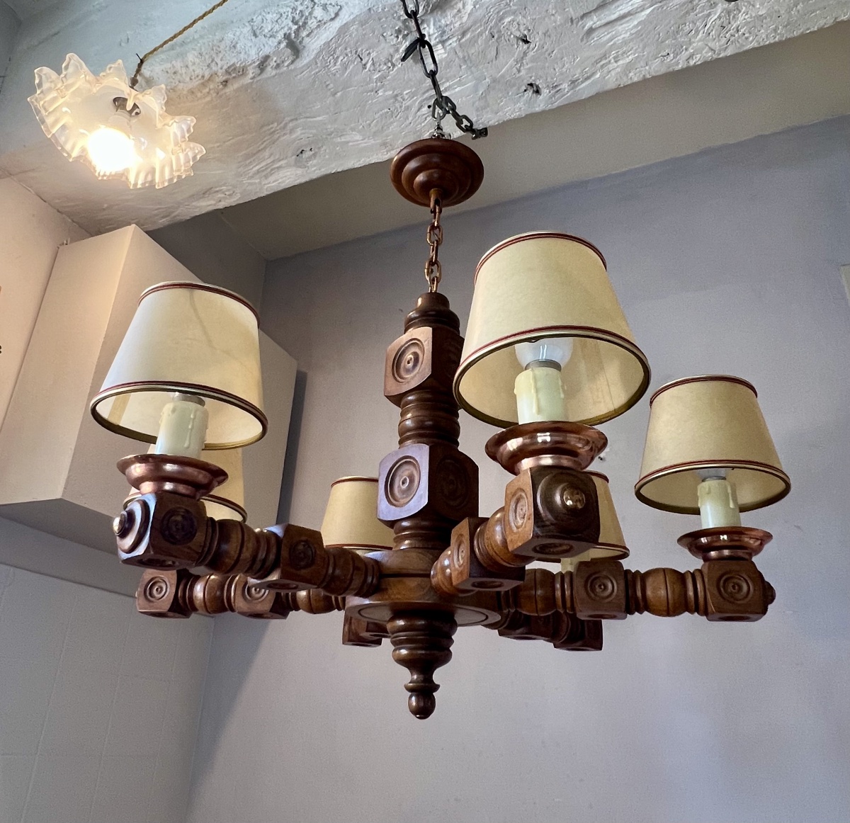 1950s Brittany-style Wooden Chandelier, Restored By Dudouyt-photo-2