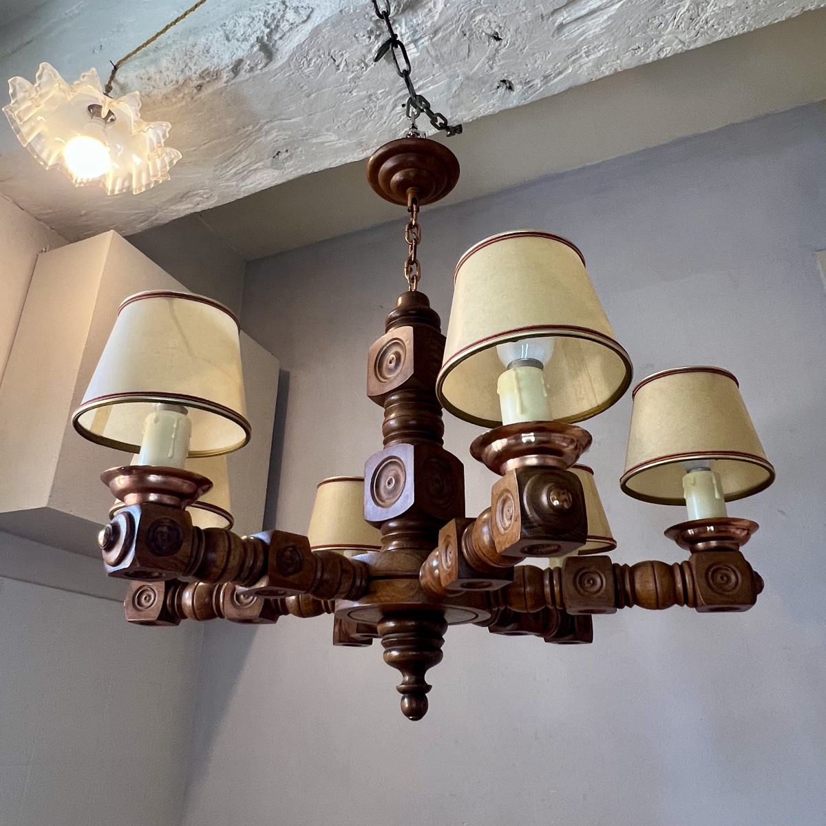 1950s Brittany-style Wooden Chandelier, Restored By Dudouyt-photo-3