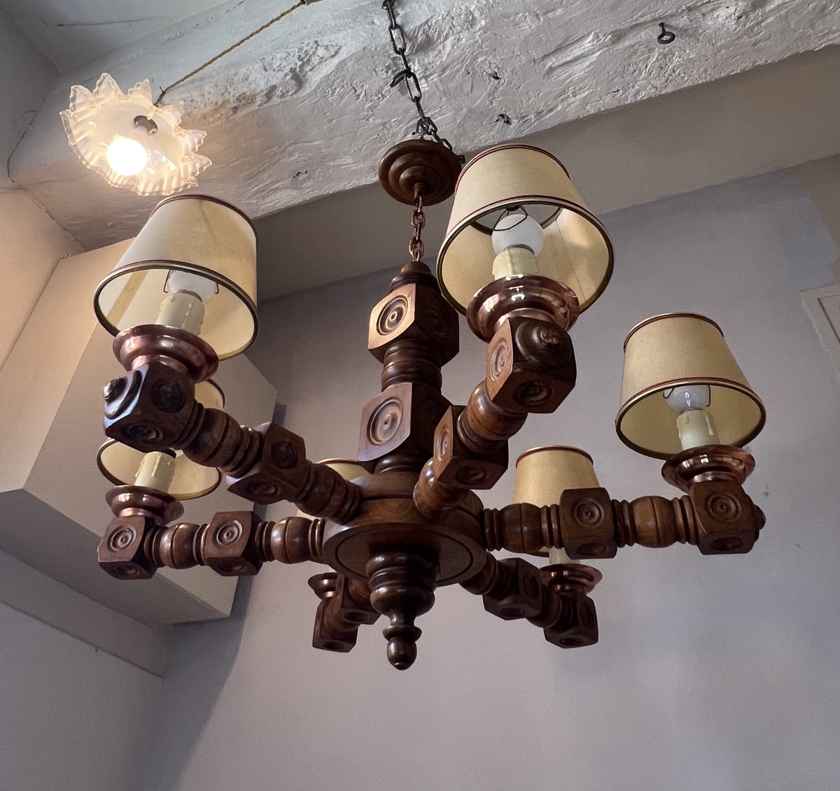 1950s Brittany-style Wooden Chandelier, Restored By Dudouyt-photo-4