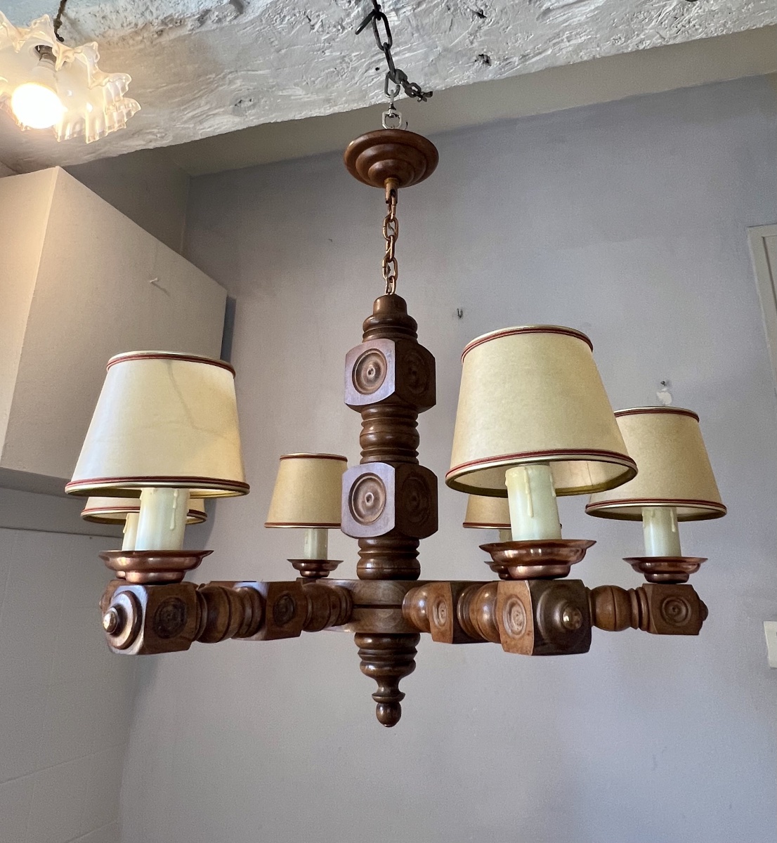 1950s Brittany-style Wooden Chandelier, Restored By Dudouyt-photo-1
