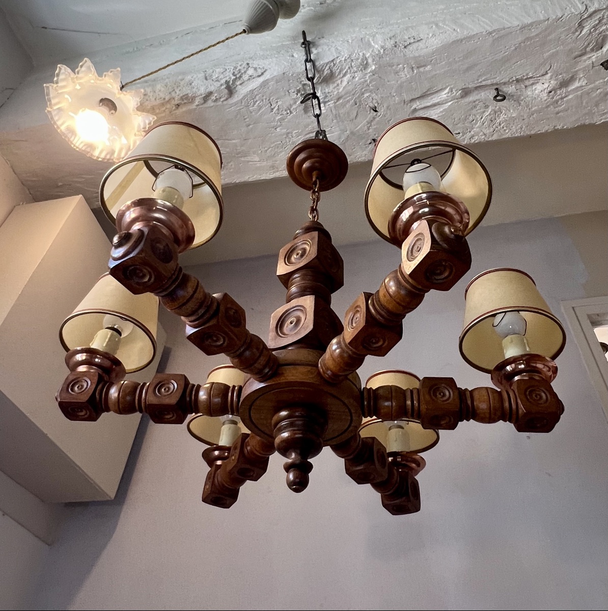 1950s Brittany-style Wooden Chandelier, Restored By Dudouyt-photo-2