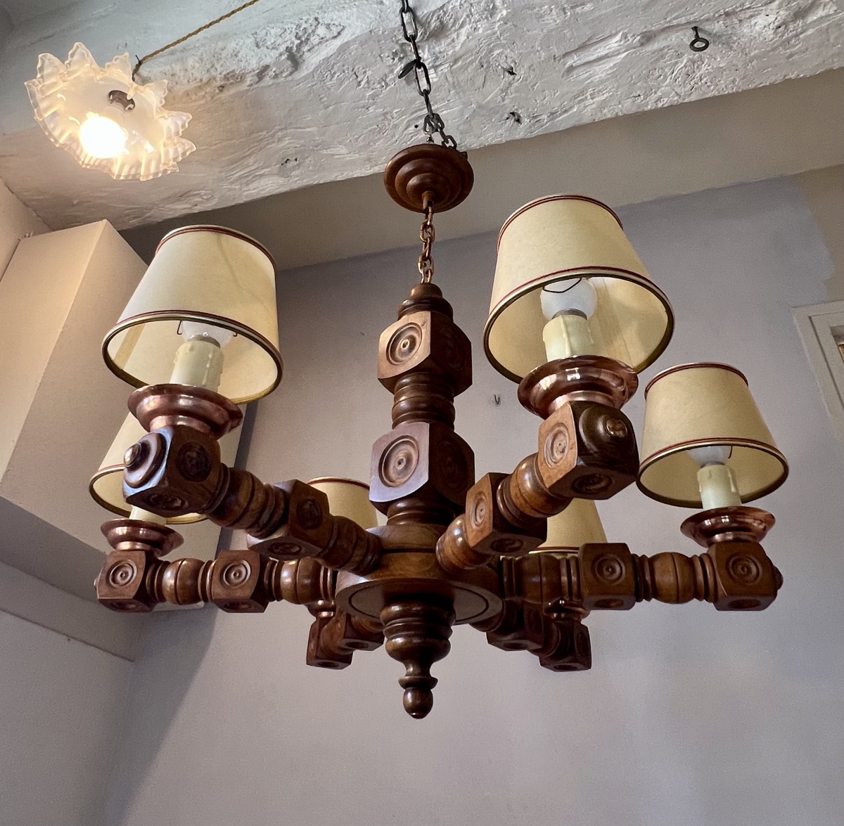 1950s Brittany-style Wooden Chandelier, Restored By Dudouyt-photo-3