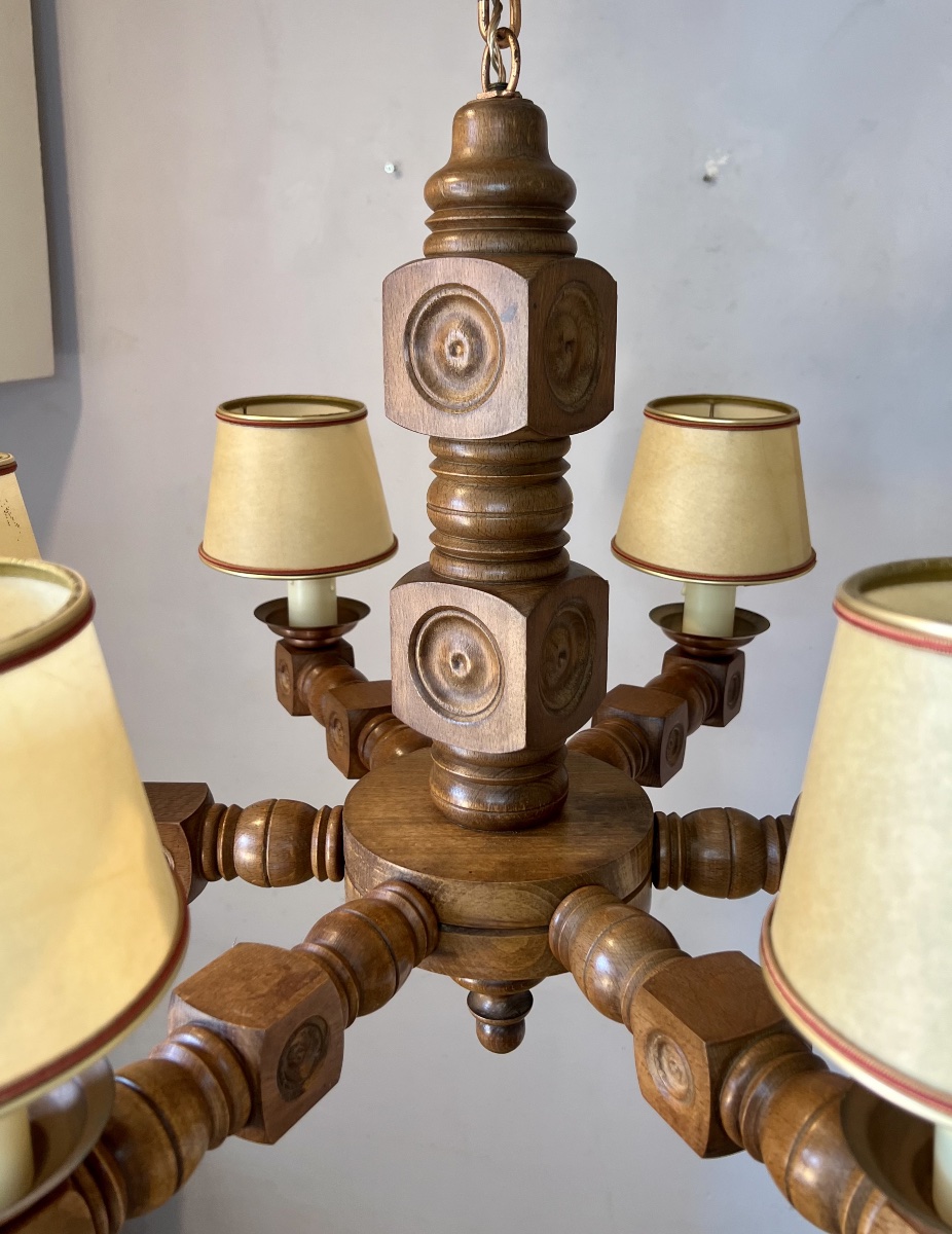 1950s Brittany-style Wooden Chandelier, Restored By Dudouyt-photo-4