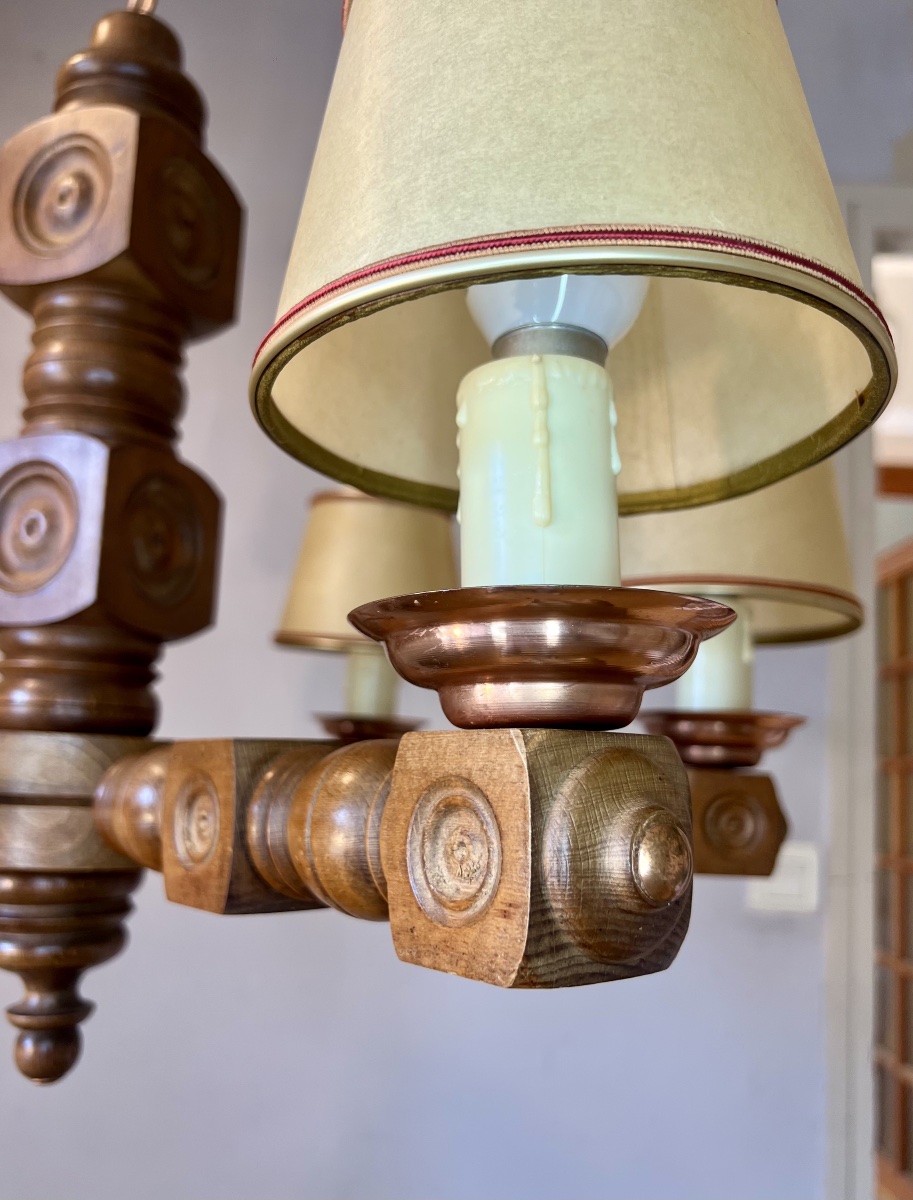 1950s Brittany-style Wooden Chandelier, Restored By Dudouyt-photo-5