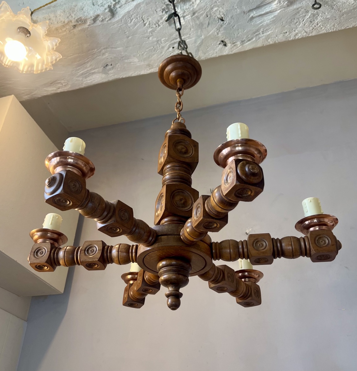 1950s Brittany-style Wooden Chandelier, Restored By Dudouyt-photo-7