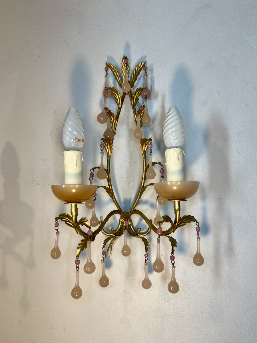 Paire d’appliques Murano opaline rose -photo-2