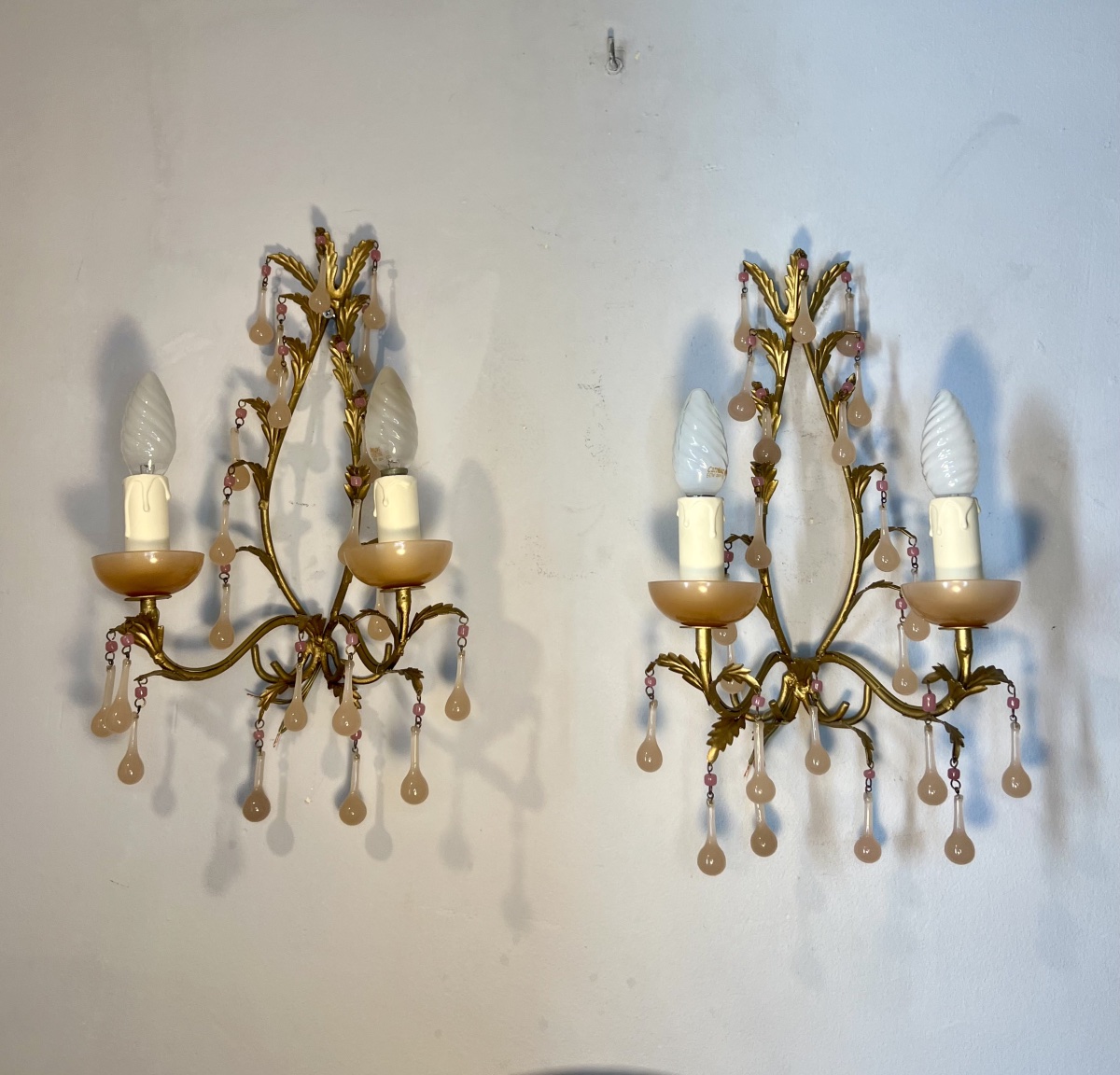 Paire d’appliques Murano opaline rose -photo-3