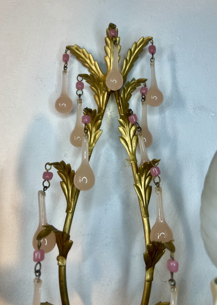 Paire d’appliques Murano opaline rose -photo-4