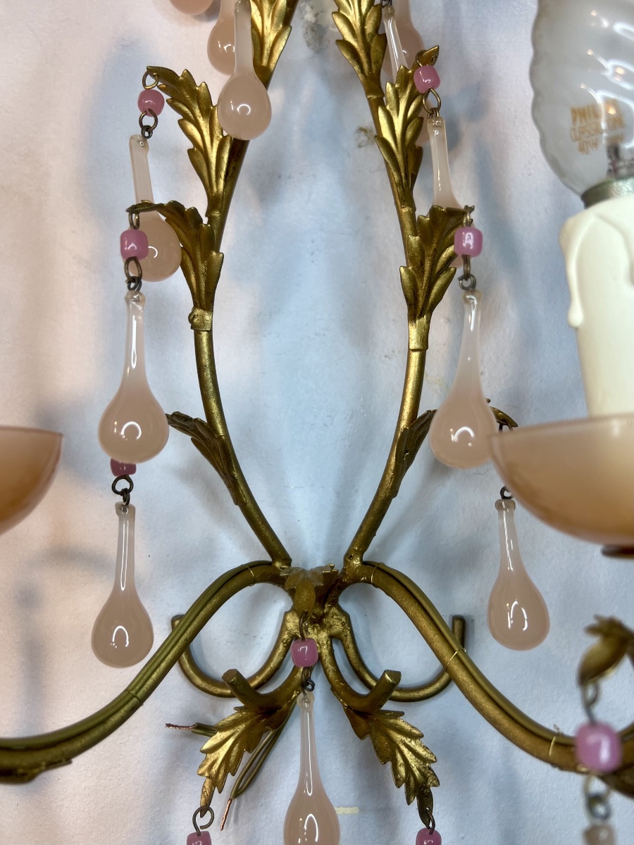 Paire d’appliques Murano opaline rose -photo-1