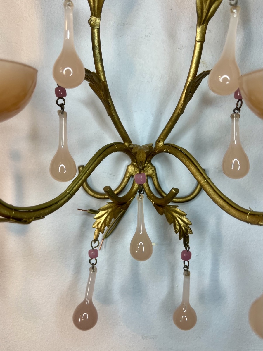 Paire d’appliques Murano opaline rose -photo-2