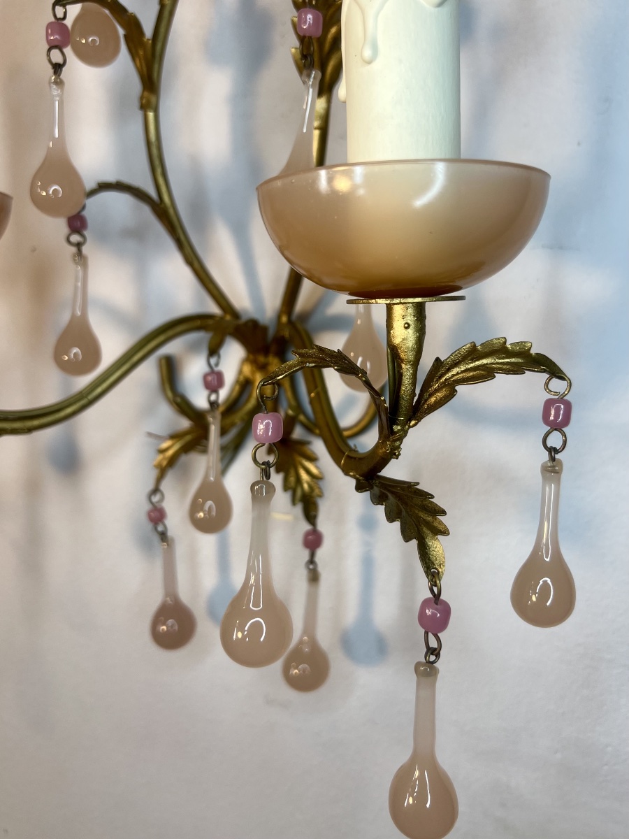 Paire d’appliques Murano opaline rose -photo-3