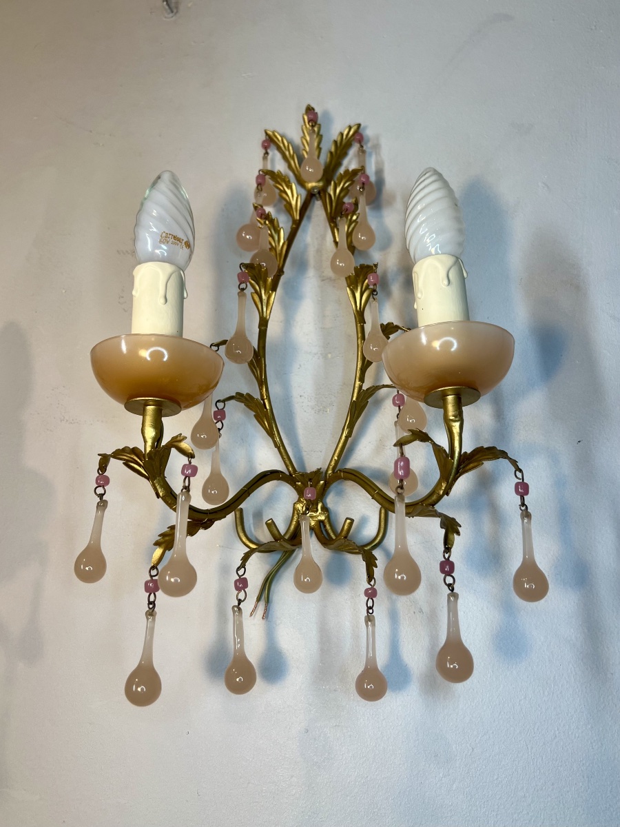 Paire d’appliques Murano opaline rose -photo-5