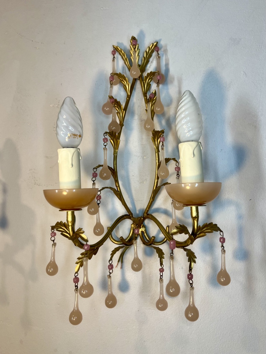 Paire d’appliques Murano opaline rose -photo-6