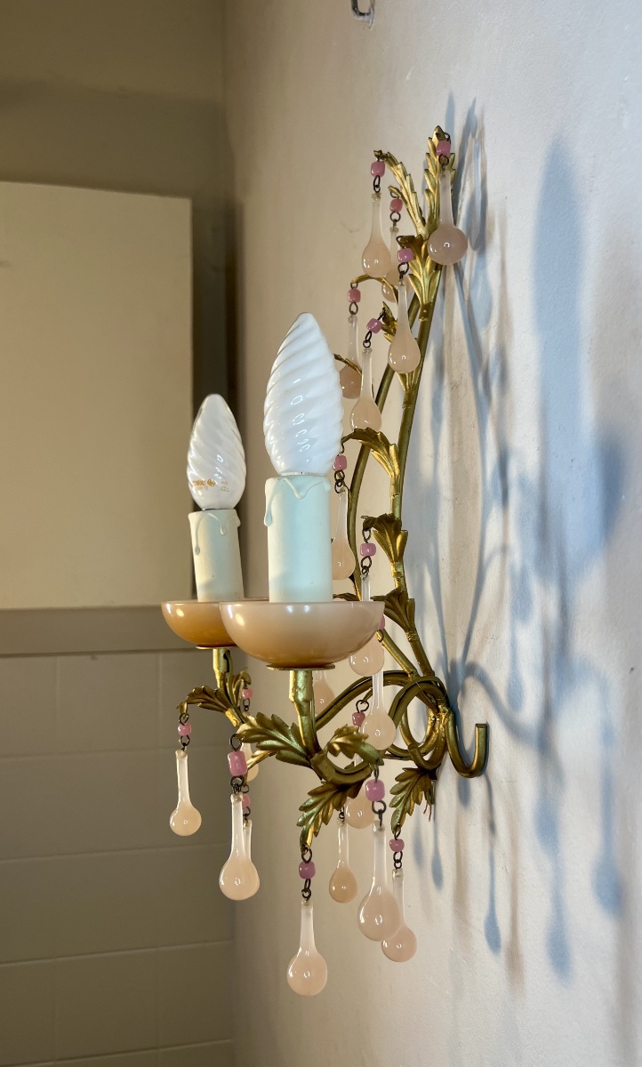 Paire d’appliques Murano opaline rose -photo-7