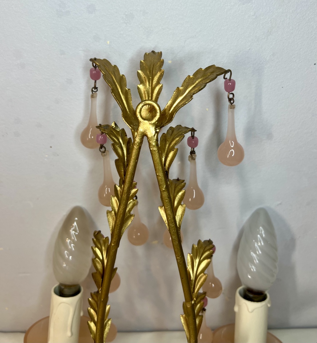 Paire d’appliques Murano opaline rose -photo-8