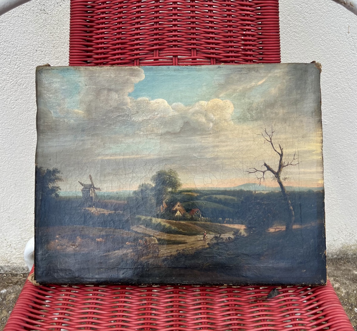 Huile sur toile paysage campagnard -photo-2