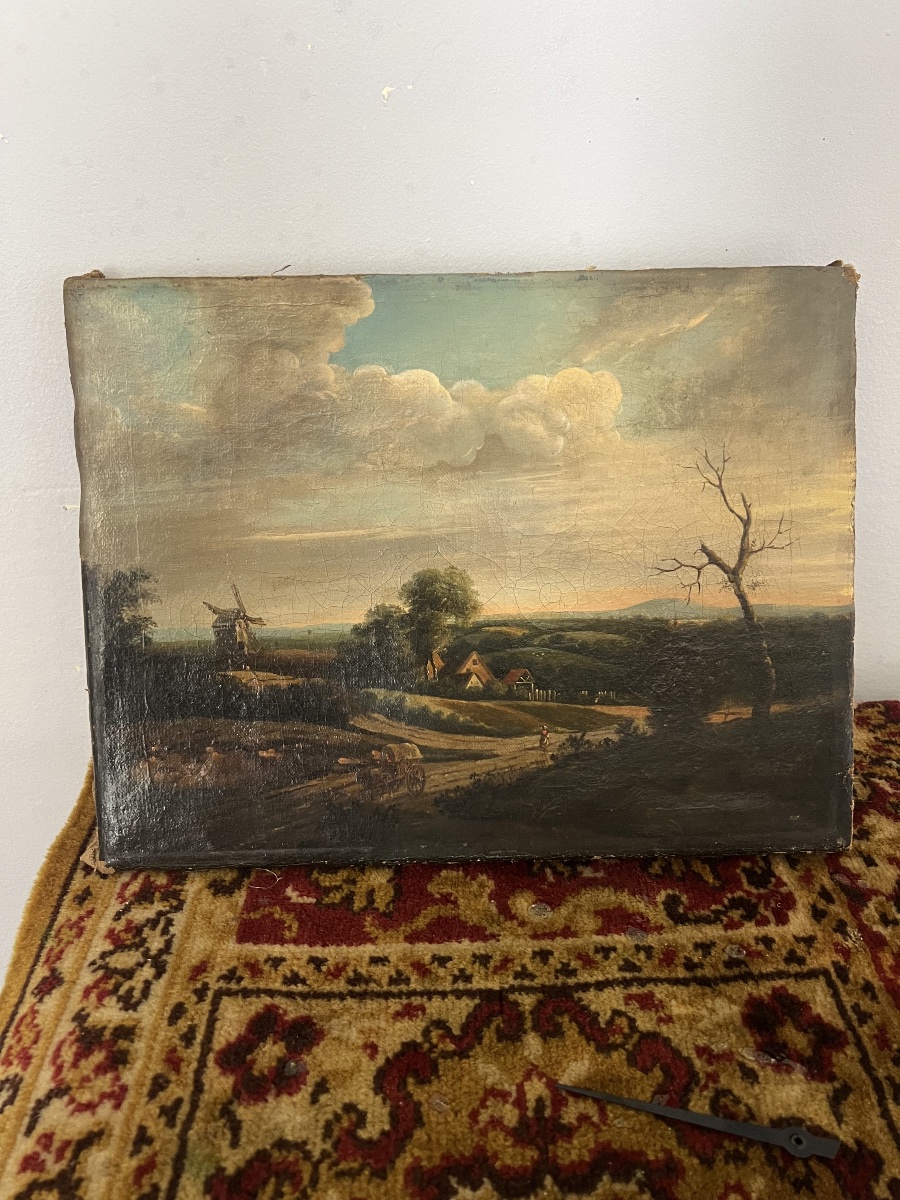 Huile sur toile paysage campagnard -photo-5