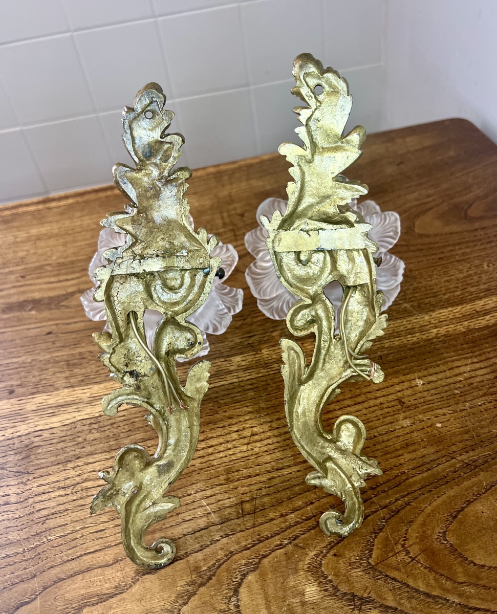 Pair Of Asymmetrical Louis XV Rocaille-style Wall Sconces-photo-4