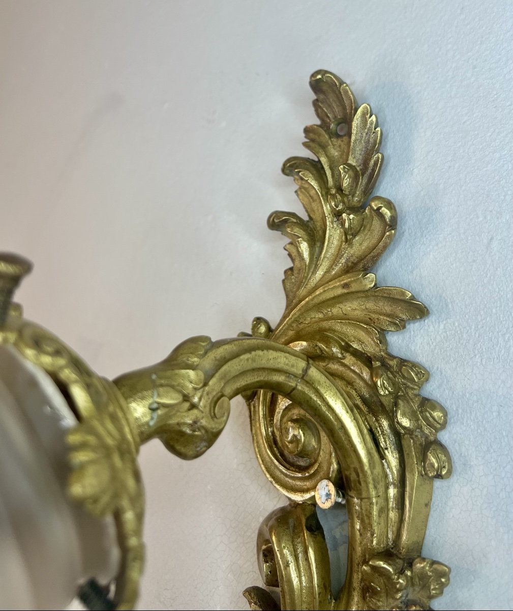 Pair Of Asymmetrical Louis XV Rocaille-style Wall Sconces-photo-5