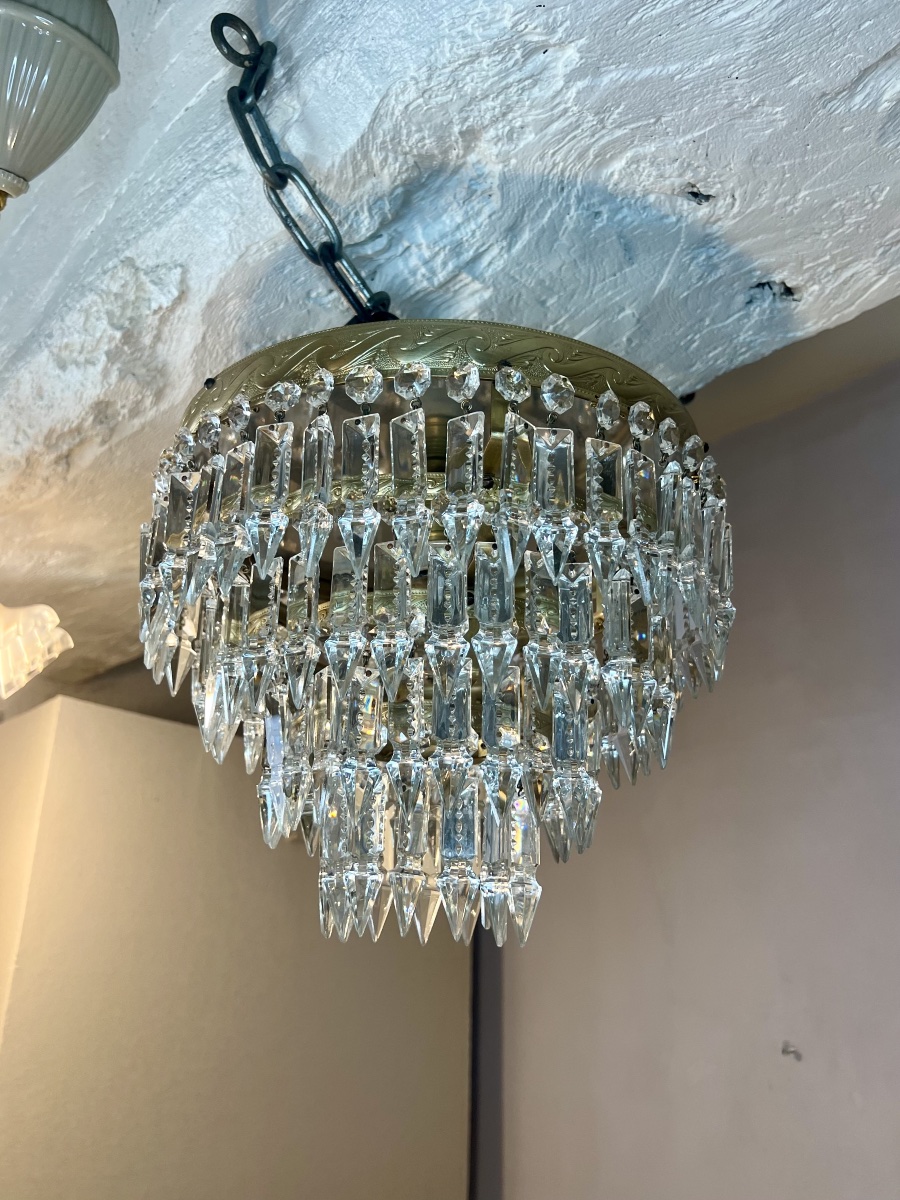 Plafonnier corbeille style Louis XVI en cristal -photo-2