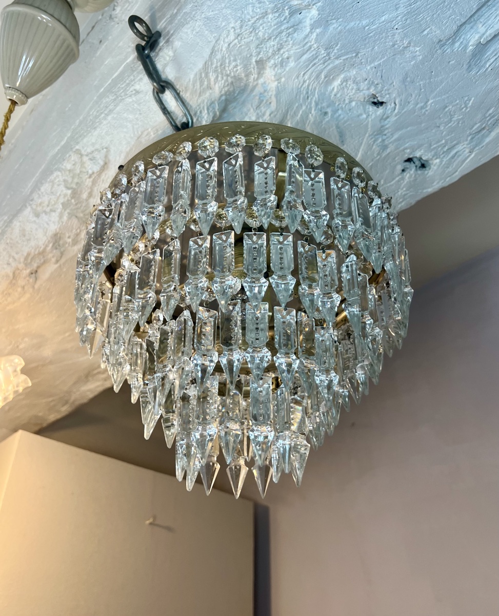 Plafonnier corbeille style Louis XVI en cristal -photo-3