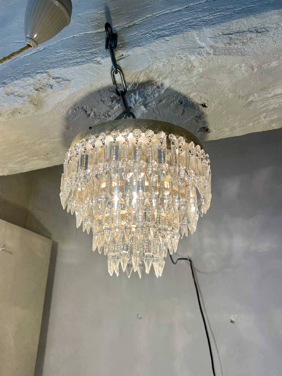 Plafonnier corbeille style Louis XVI en cristal -photo-1
