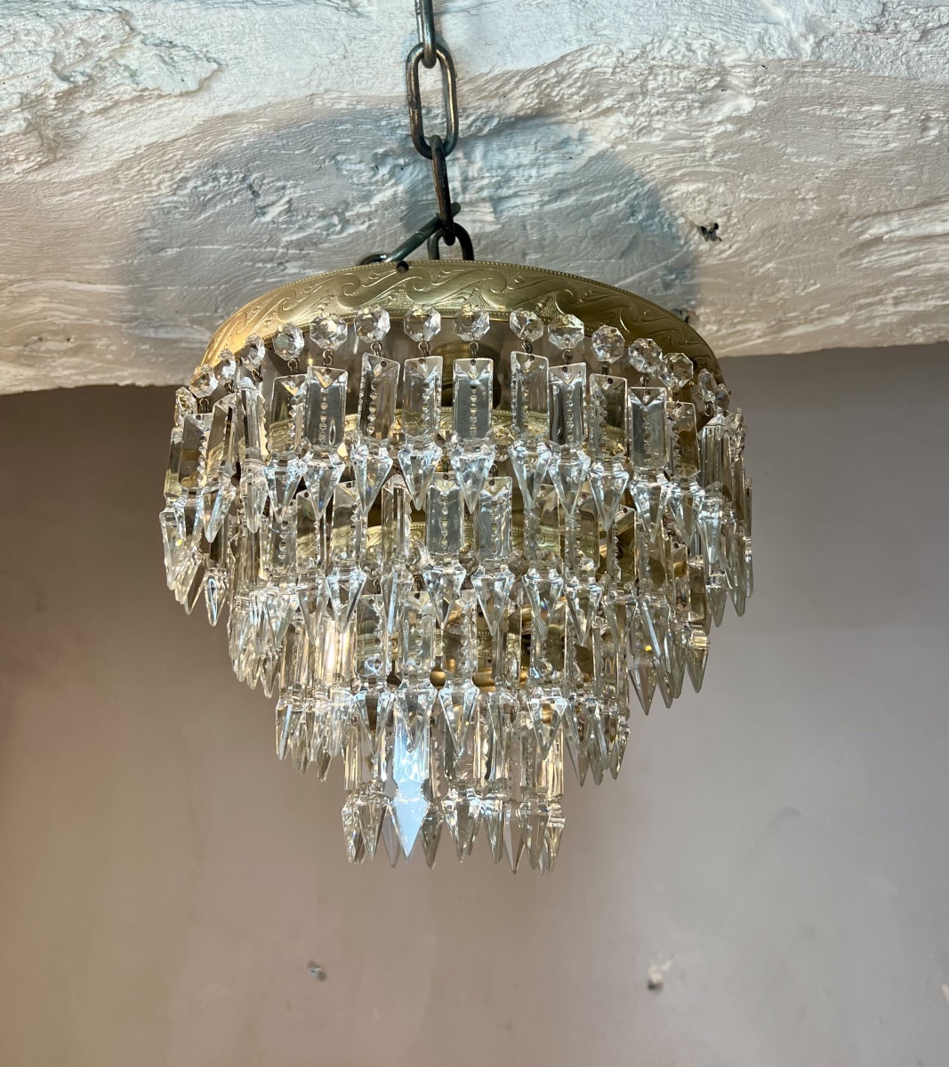 Plafonnier corbeille style Louis XVI en cristal -photo-3