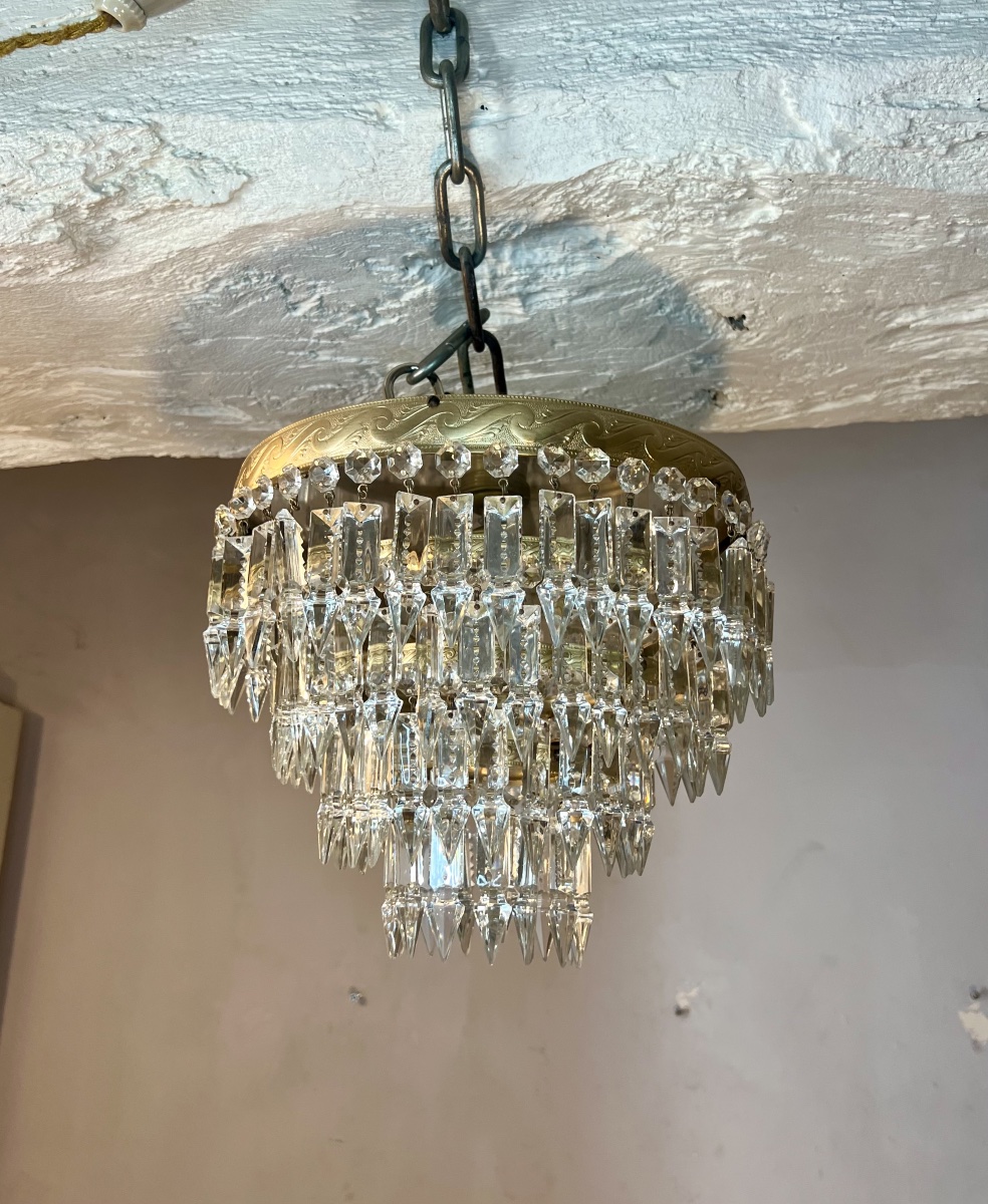Plafonnier corbeille style Louis XVI en cristal -photo-4